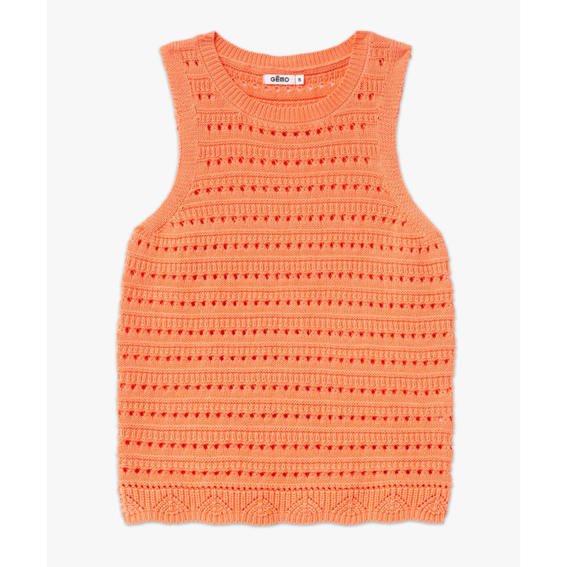 Pull sans manches en maille ajourée femme Pull sans manches en maille ajourée femme