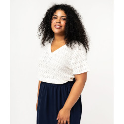 Tee-shirt grande taille manches courtes en maille ajourÃ©e femme