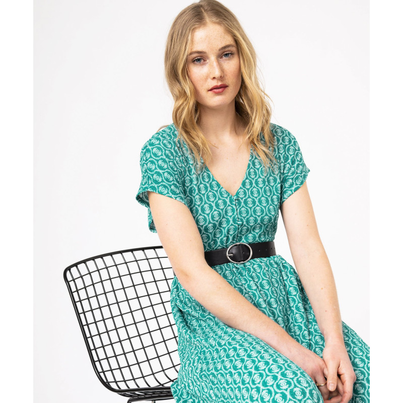 Robe longue taille empire en maille froissée extensible femme