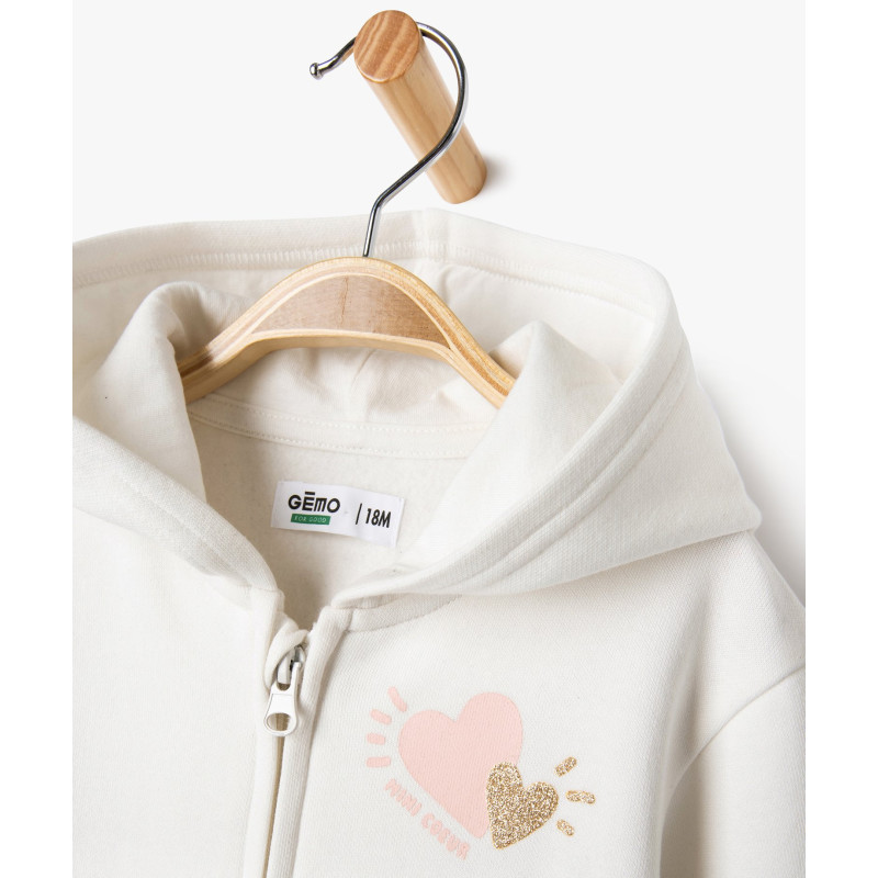 Sweat zippé à capuche intérieur molletonné bébé fille