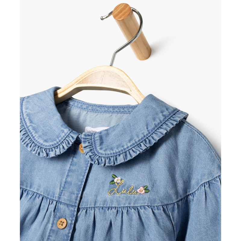 Blouse en toile chambray avec col Claudine bébé fille - LuluCastagnette