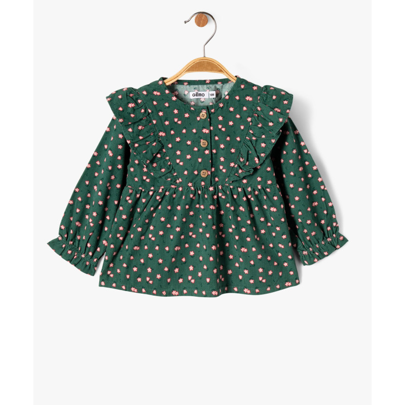 Blouse en velours fines côtes à volants bébé fille