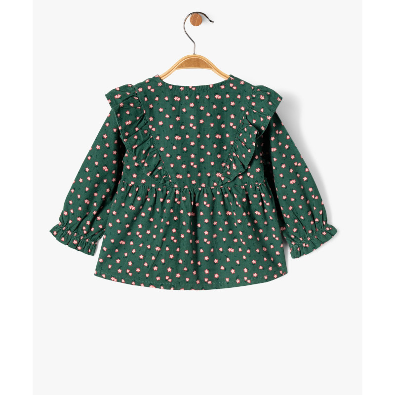 Blouse en velours fines côtes à volants bébé fille