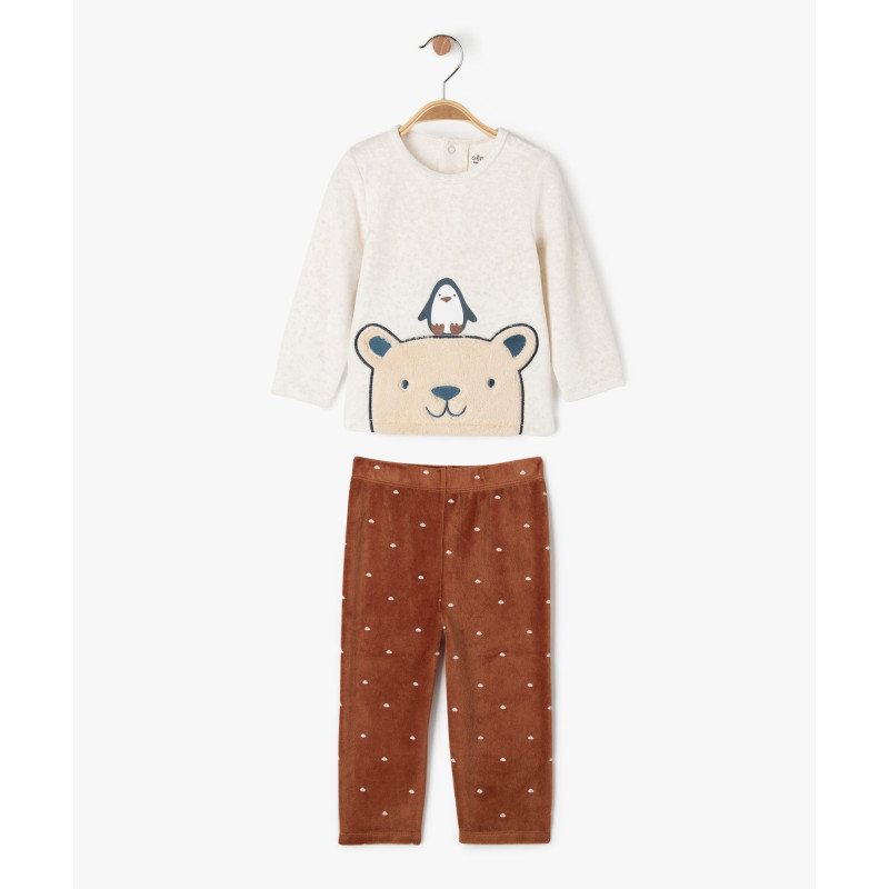 Pyjama en velours 2 pièces avec motif ourson bébé garçon