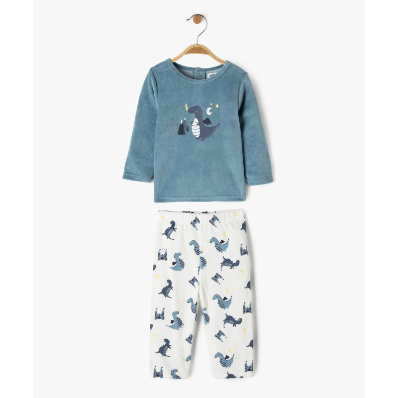 Pyjama en velours 2 pièces à motifs dinosaures bébé garçon