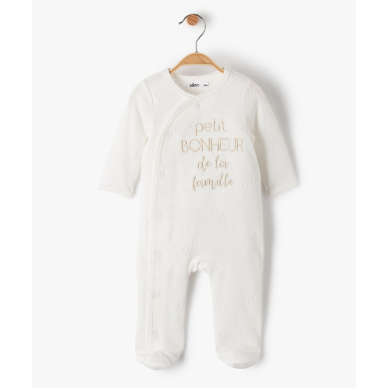 Pyjama en velours ouverture devant avec message  bébé