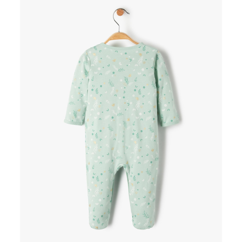 Pyjama bébé à motifs fleuris et touches pailletées ouvert devant