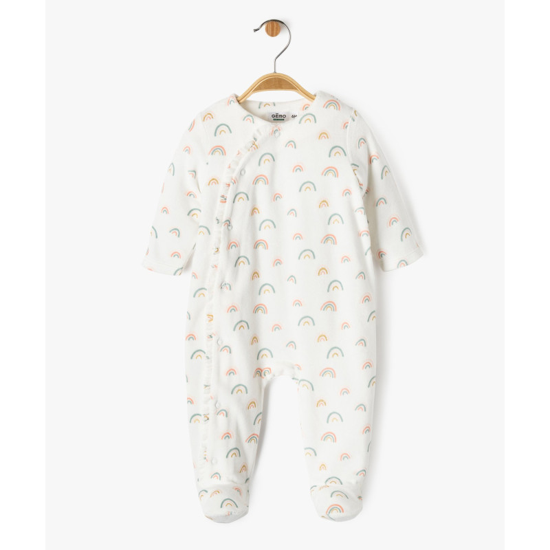 Pyjama en velours ouverture devant à motifs arc-en-ciel bébé fille