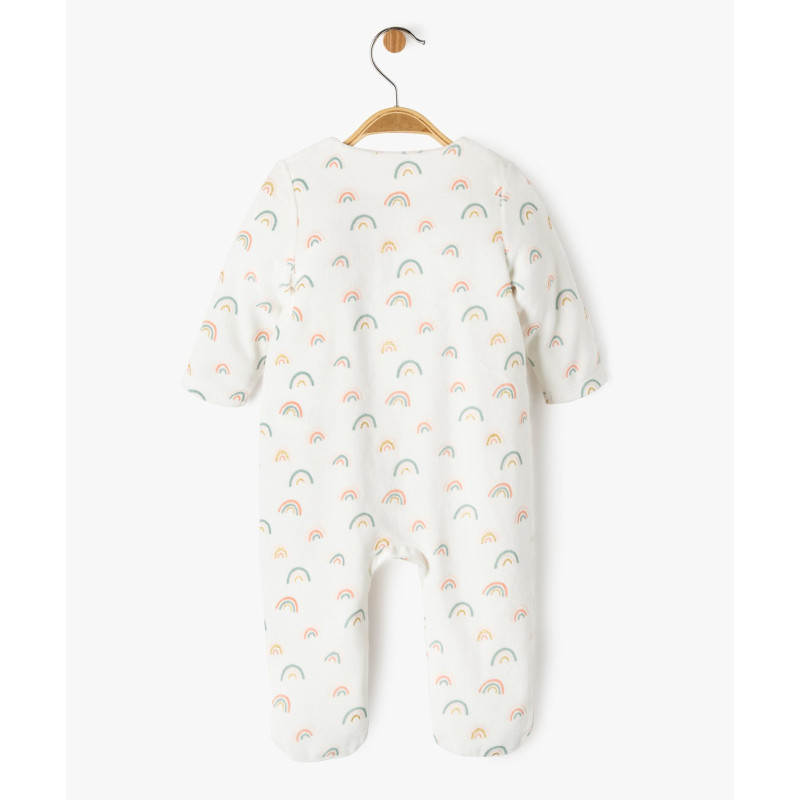 Pyjama en velours ouverture devant à motifs arc-en-ciel bébé fille