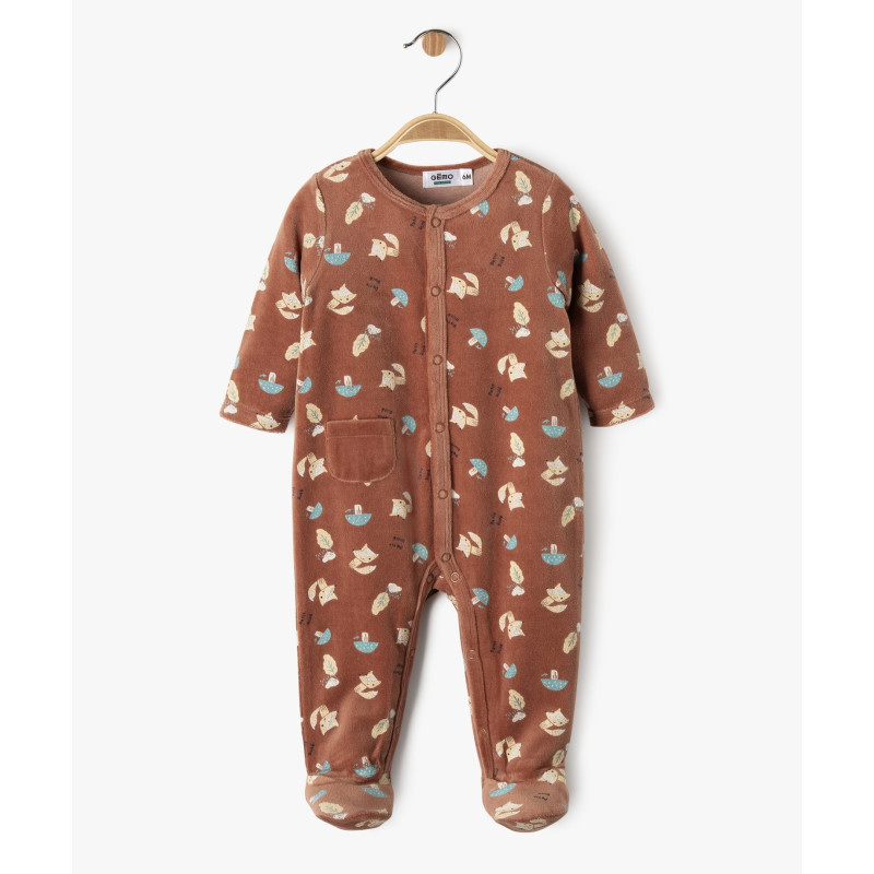 Pyjama en velours ouverture devant à motifs forêt bébé garçon