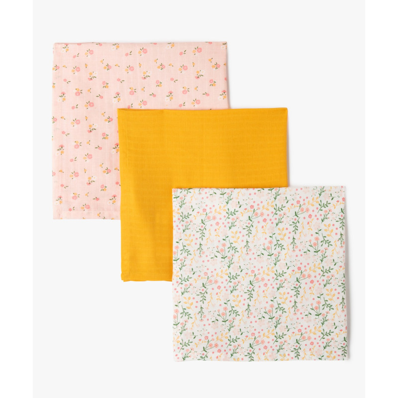 Lange à motifs fleurs en gaze de coton bébé (lot de 3) Lange à motifs fleurs en gaze de coton bébé (lot de 3)