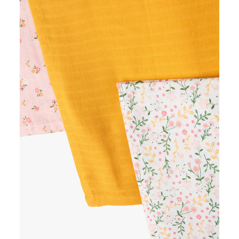 Lange à motifs fleurs en gaze de coton bébé (lot de 3) Lange à motifs fleurs en gaze de coton bébé (lot de 3)