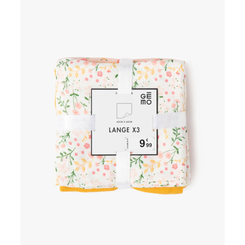 Lange à motifs fleurs en gaze de coton bébé (lot de 3) Lange à motifs fleurs en gaze de coton bébé (lot de 3)