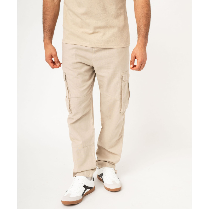 Pantalon cargo en lin à taille élastiquée homme