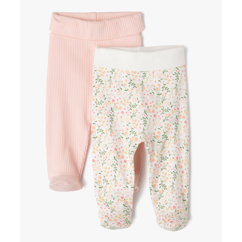 Pantalon à pieds et ceinture élastique en jersey bébé (lot de 2)