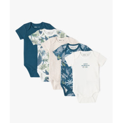 Body bÃ©bÃ© garÃ§on manches courtes imprimÃ© tropical (lot de 5)