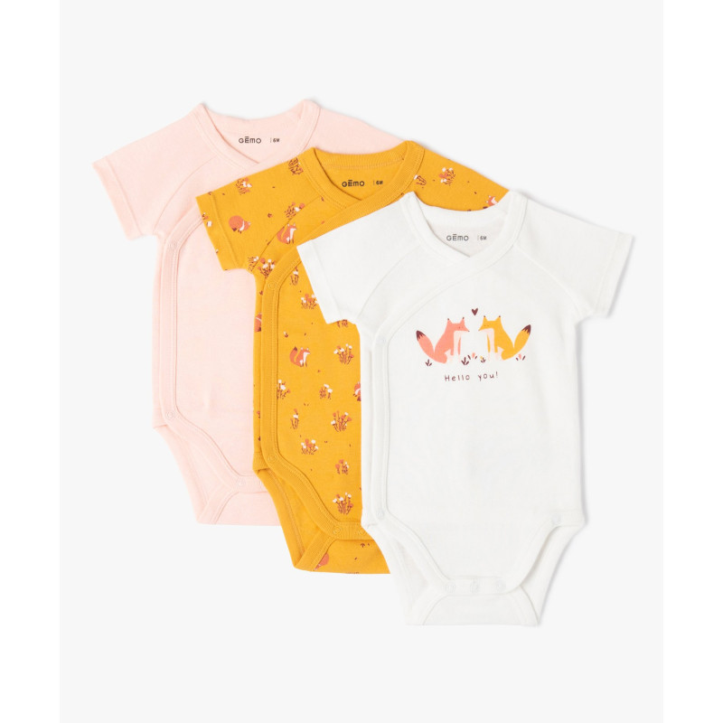 Body bébé à manches courtes et fermeture croisée (lot de 3)