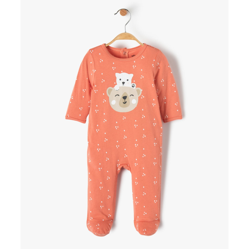 Pyjama bébé en jersey à pont-dos pressionné et motif ours