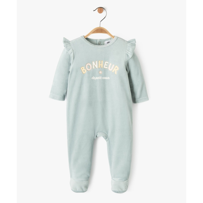 Pyjama en velours avec volants et inscription pailletée bébé fille