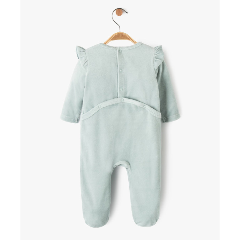 Pyjama en velours avec volants et inscription pailletée bébé fille