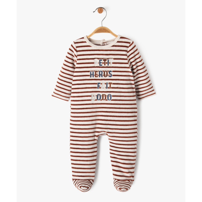 Pyjama en velours à rayures avec inscription brodée bébé garçon