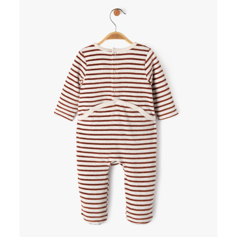 Pyjama en velours à rayures avec inscription brodée bébé garçon