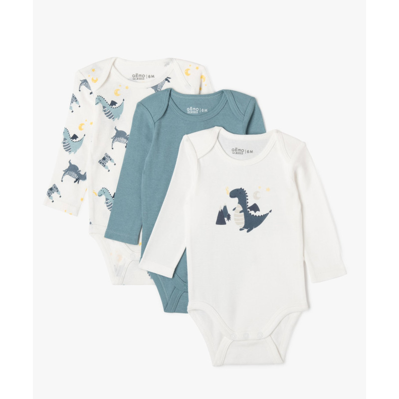 Body à manches longues à motifs dinosaures bébé garçon (lot de 3)