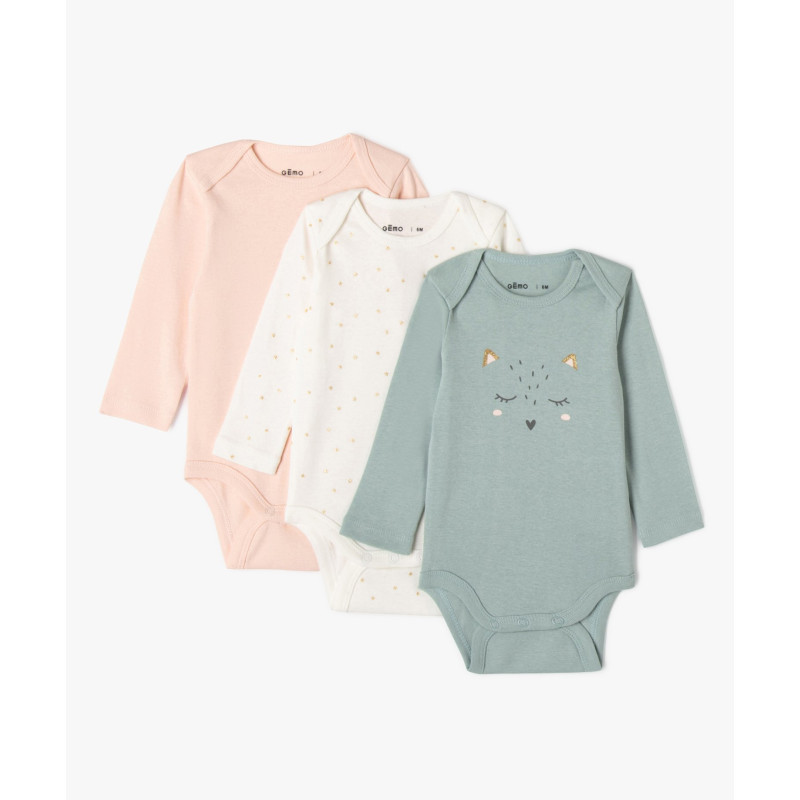 Body à manches longues avec motifs pailletés bébé fille (lot de 3)