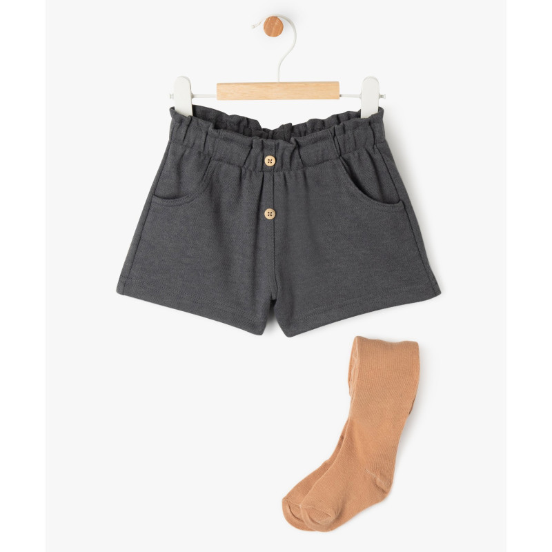 Ensemble 2 pièces short + collants bébé fille