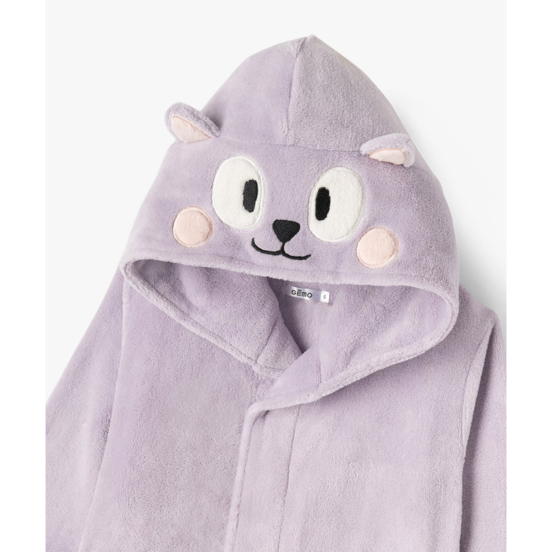 Robe de chambre en velours avec capuche chat fille