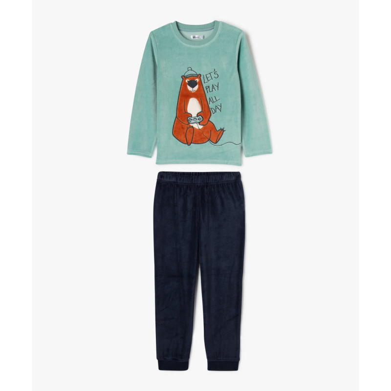 Pyjama en velours avec motif ours garçon