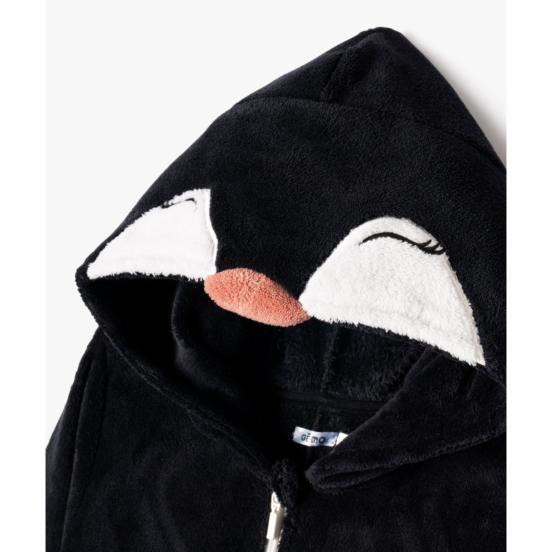 Combinaison pyjama en maille peluche motif pingouin fille Combinaison pyjama en maille peluche motif pingouin fille
