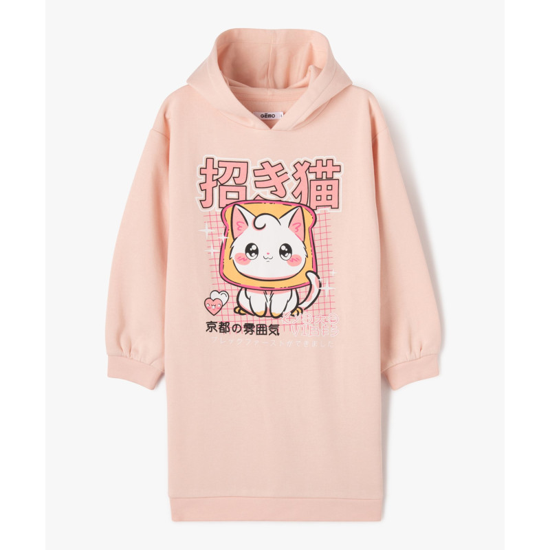 Robe sweat à capuche avec motif XXL fille