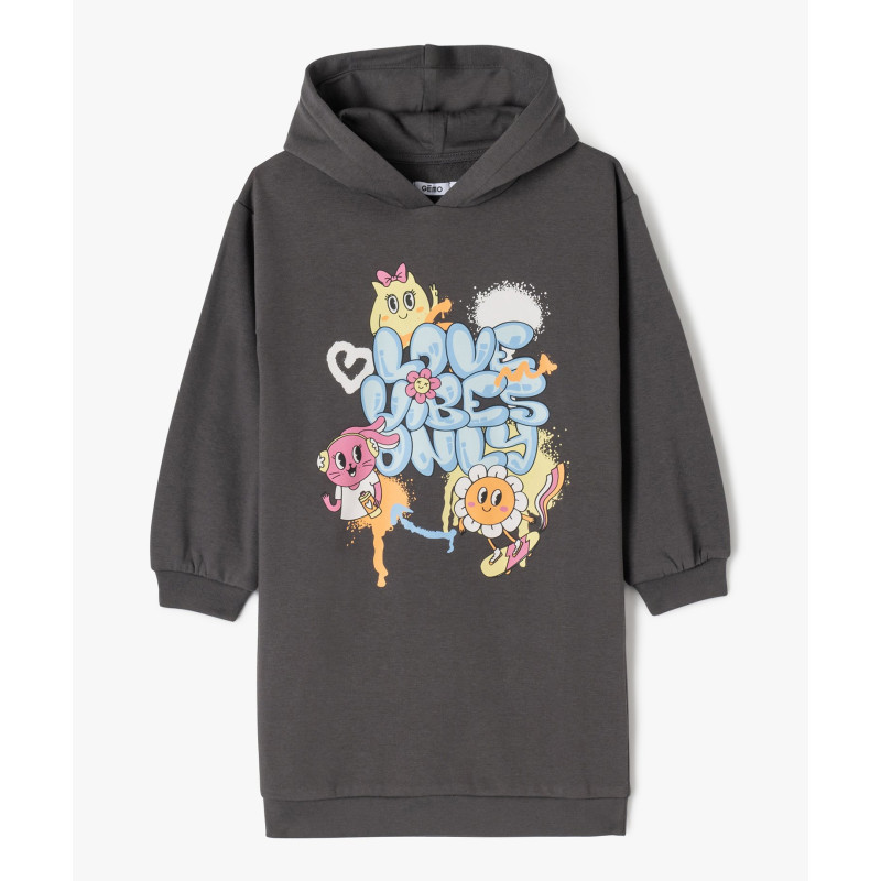 Robe sweat à capuche avec motif XXL fille