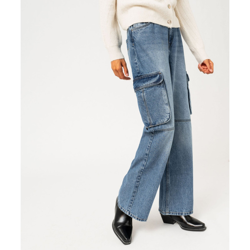Jean cargo large délavé femme Jean cargo large délavé femme