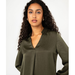 Blouse à manches longues en matière satinée femme