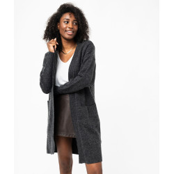 Gilet long porté ouvert femme