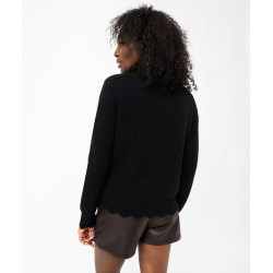 Pull en maille col V finitions dentelées femme