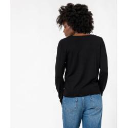 Pull fin à col V avec boutons aux poignets femme