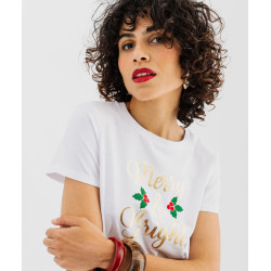 Tee-shirt de Noël manches courtes imprimé doré femme