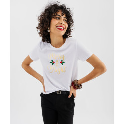 Tee-shirt de Noël manches courtes imprimé doré femme