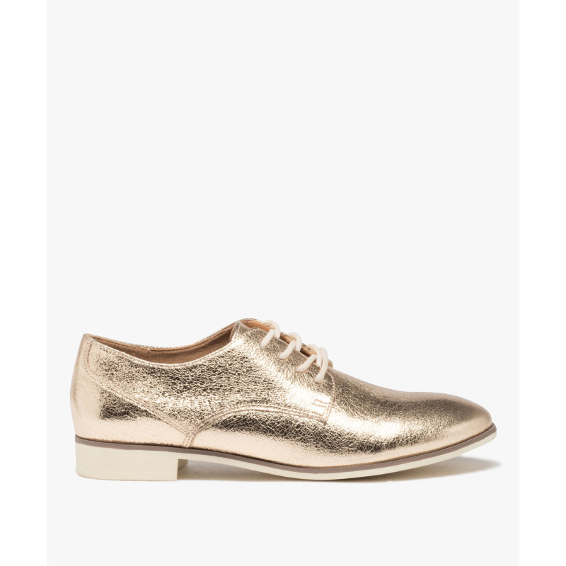 Derbies femme unis dessus brillant avec semelle fine bicolore