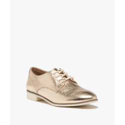 Derbies femme unis dessus brillant avec semelle fine bicolore