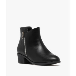 Bottines femme avec zip fantaisie et arrière effet grainé