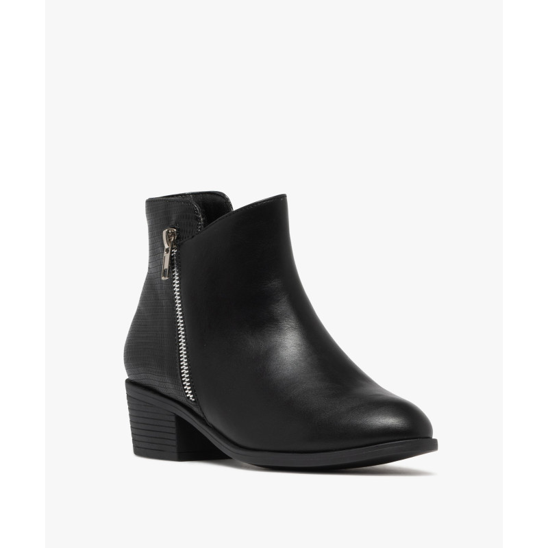 Bottines femme avec zip fantaisie et arrière effet grainé