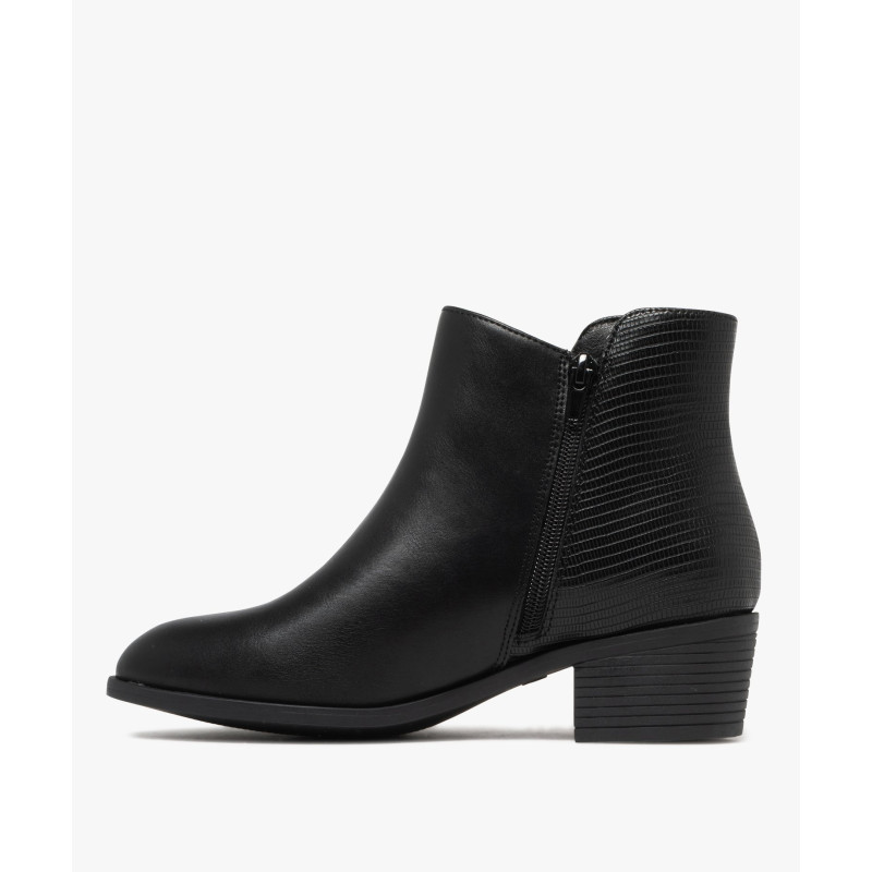 Bottines femme avec zip fantaisie et arrière effet grainé