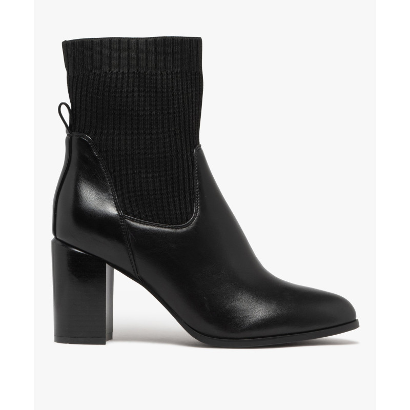 Bottines femme à talon avec col chaussette et bout amande