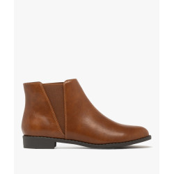 Bottines femme unies à talon plat style Chelsea