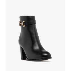 Boots femme à talon avec dessus en cuir bijou doré - Tanéo