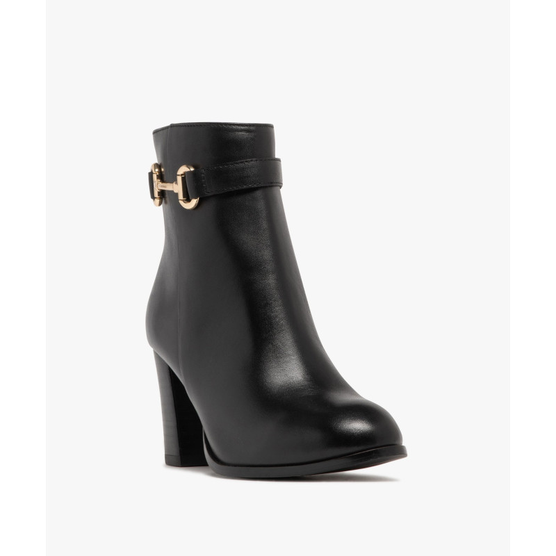 Boots femme à talon avec dessus en cuir bijou doré - Tanéo